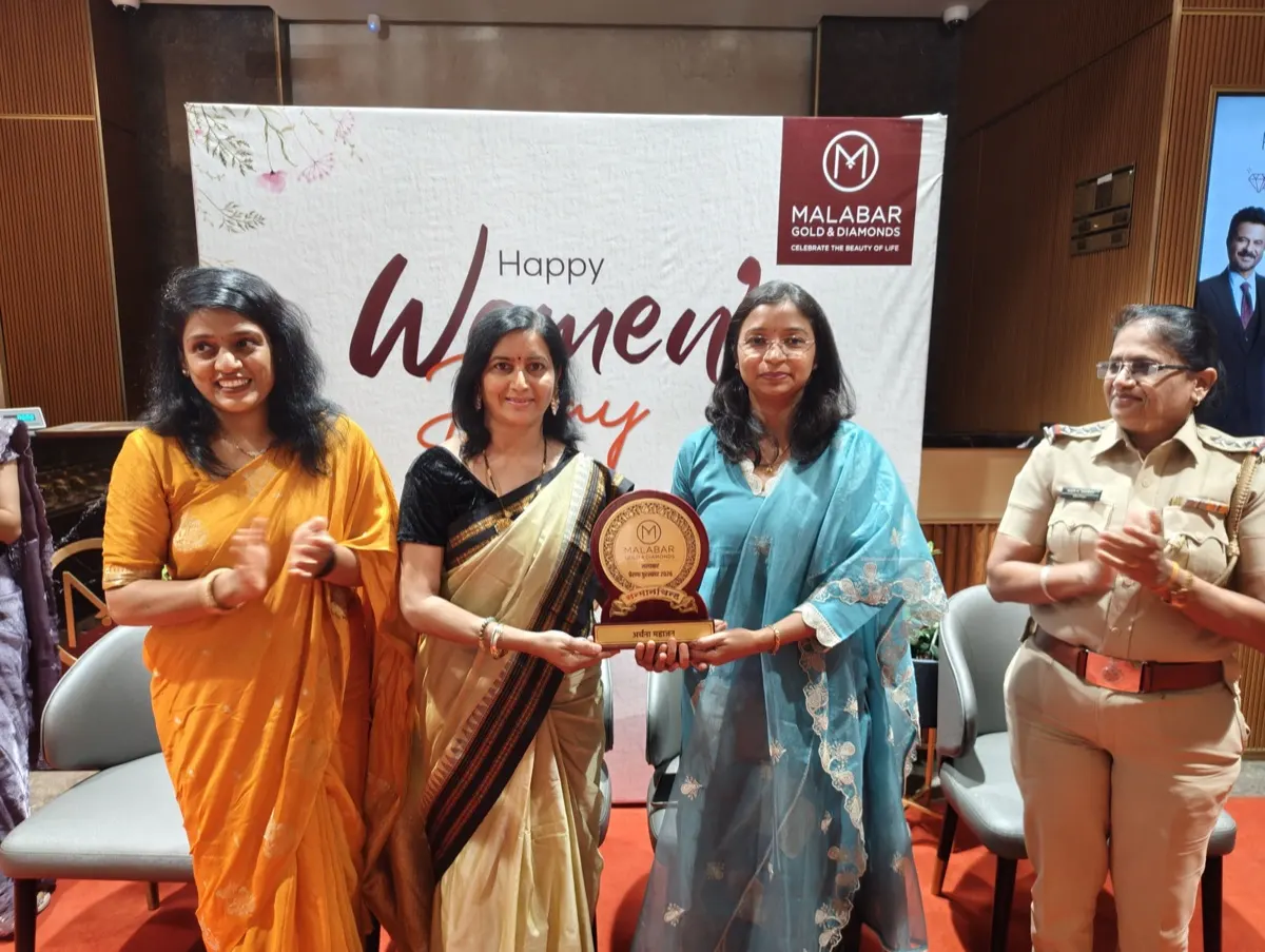 Founder receiving the Malabar Gold & Diamonds Prerna Puraskar 2026 award on Women's Day