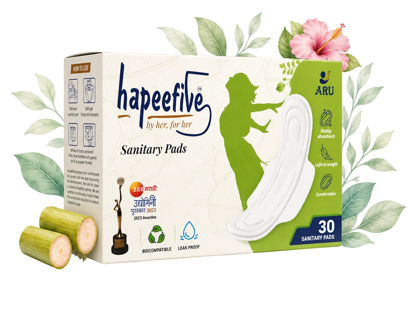 Hapeefive Sanitary Pads — Banana Stem Pulp & Gel Based